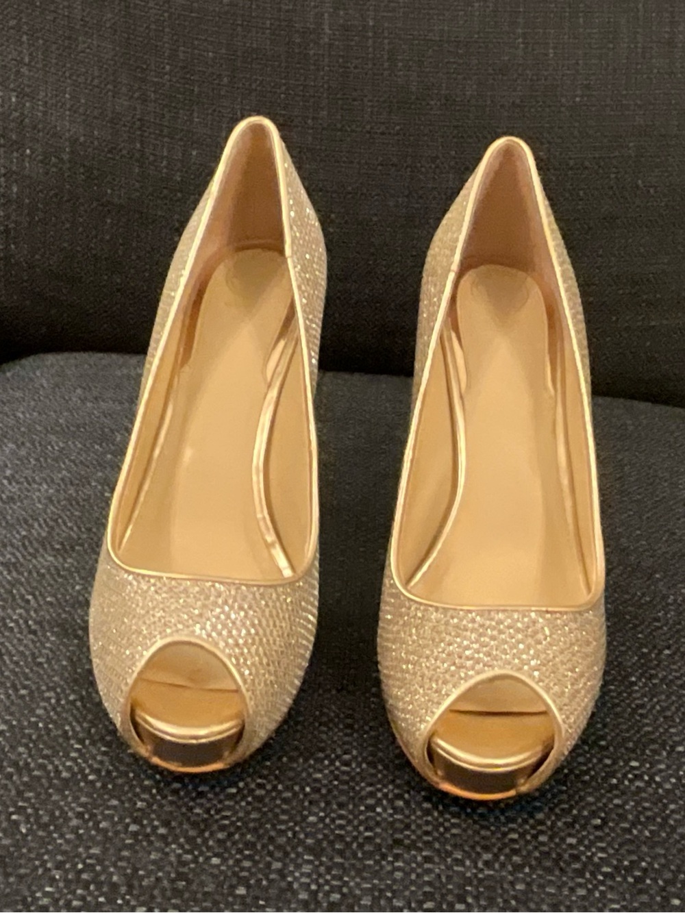 Guess Gold Crystal Peep-Toe Pumps